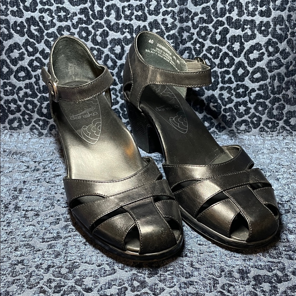 Dansko Black Leather Heeled Sandals